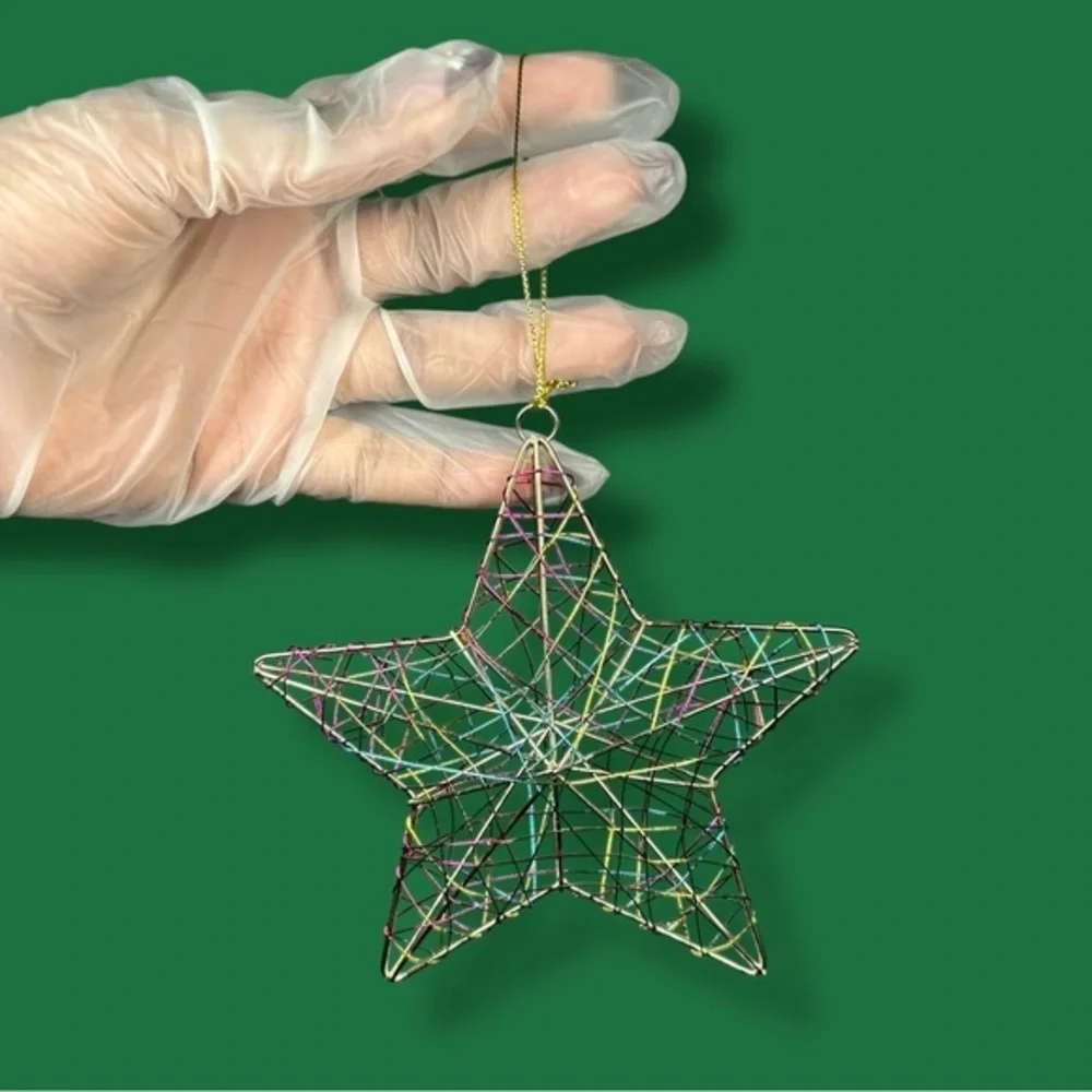 Multicolor Wire Art Star Christmas Ornament - “Mistletoe”